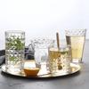3/2/Pcs Embossed Glass Cup Coffee Mug Transparent Gold Rim Whisky Wine Glass Home Office Bar Milk Beer Juice Drinking Water Cups