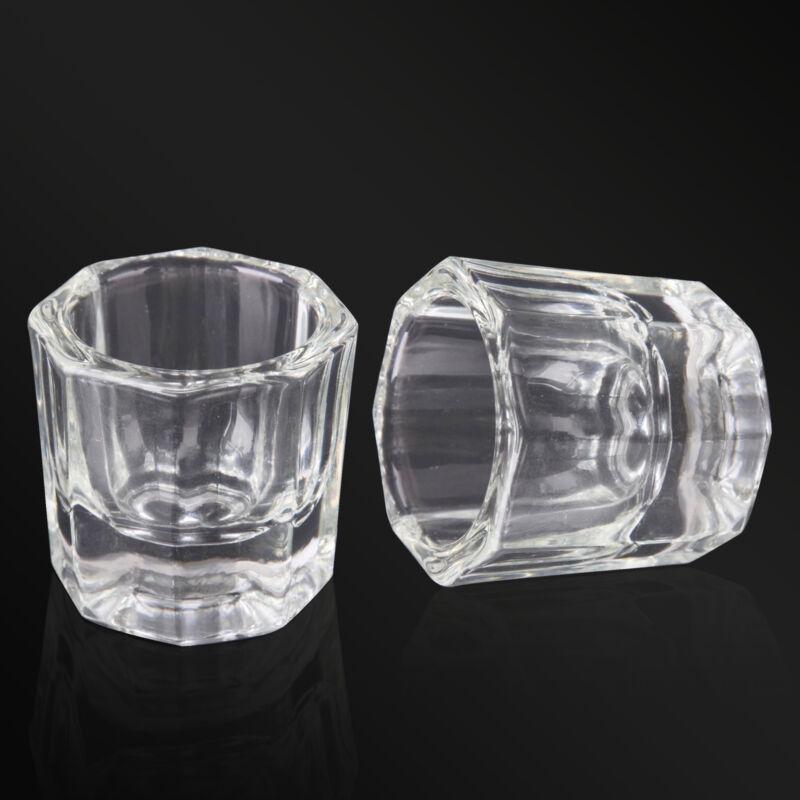 2x osmihranný skleněný pohár Dappen miska na tekutý prášek na akrylové nehty