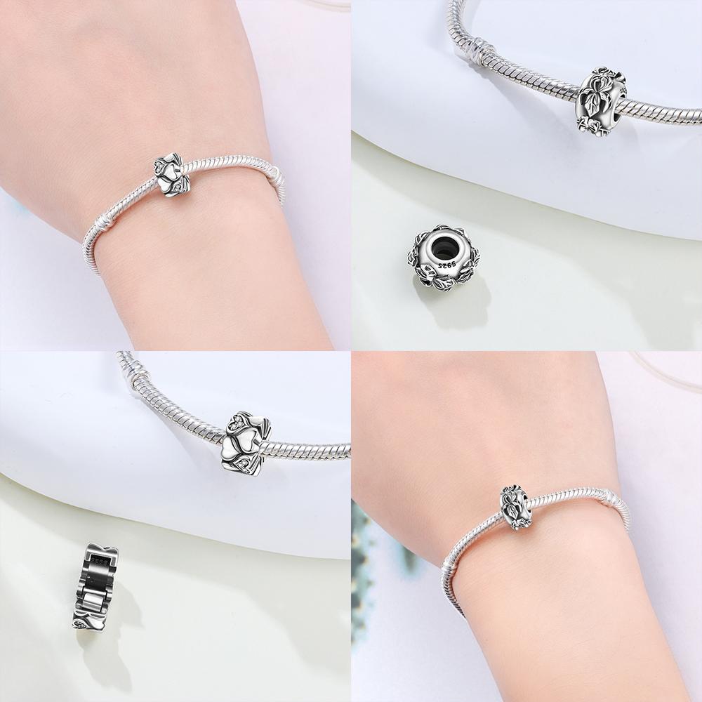 Charms Copper Original Iris Flower Rubber Stopper Double-Row Heart Positioning Buckle Beads Fit Bracelet Women Jewelry Gift