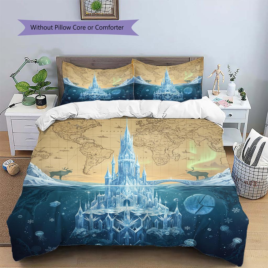 Ocean Fantasy Castle Pattern Bedding Quilt Set  Home Decoration  Gift (1 * Duvet Cover + 2 * Pillowcase  Without Core)