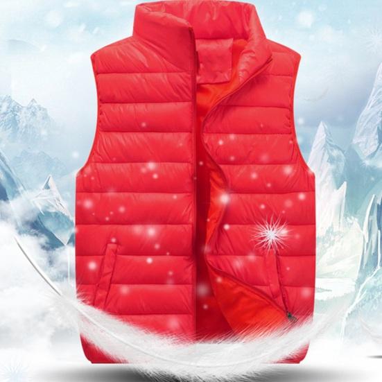 Couple Winter Waistcoat Thick Padded Windproof Cold Resistant Unisex Sleeveless Stand Collar Zipepr Closure Neck Protection Smooth Down Coat