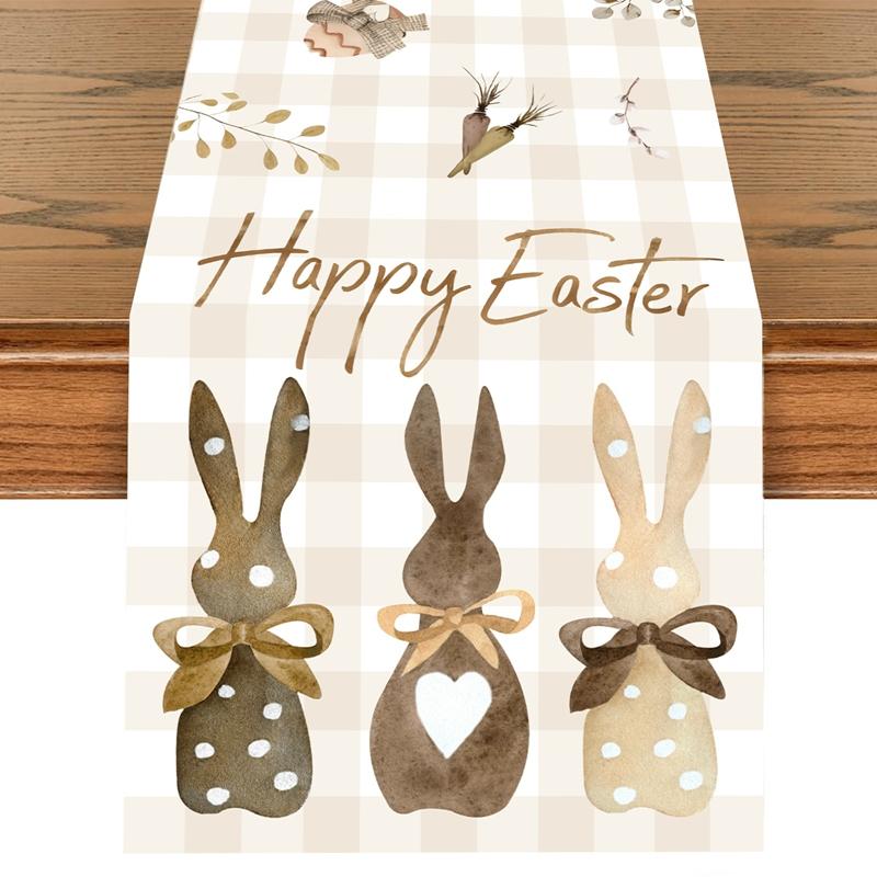 Easter Bunny Table Runner Rabbit Eggs Flower Table Cover Spring Holiday Easter Decorations For Home Kitchen Dining Table Decor