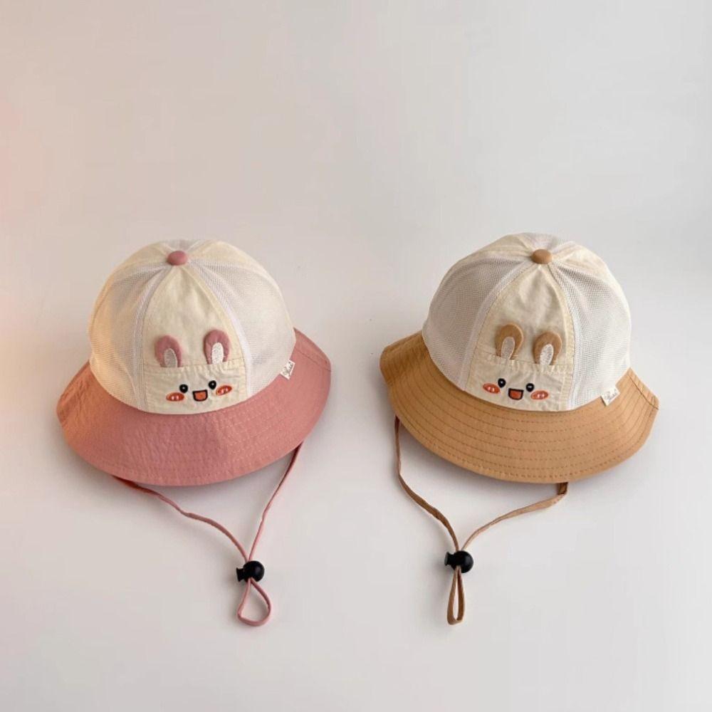 Cute Breathable Kids Sun Hat Quick-dry Mesh Cartoon Bucket Cap Rabbit Summer Children Fisherman Hat Travel