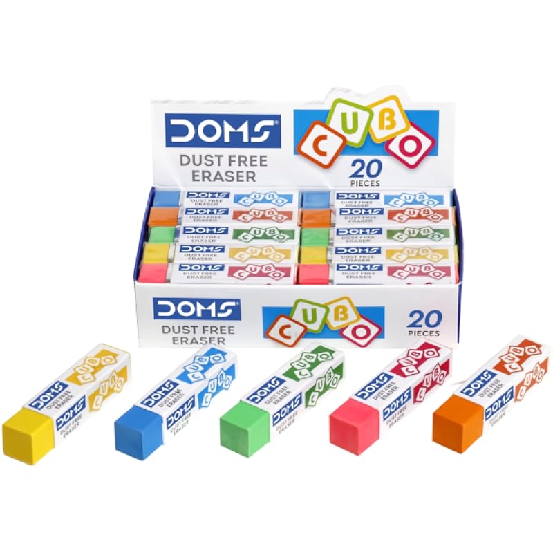 Doms Dust Free Cubo Eraser Box Pack | Comfortable Edge For Easy Handling | Non-Toxic & Safe For Kids | Attractive Body C
