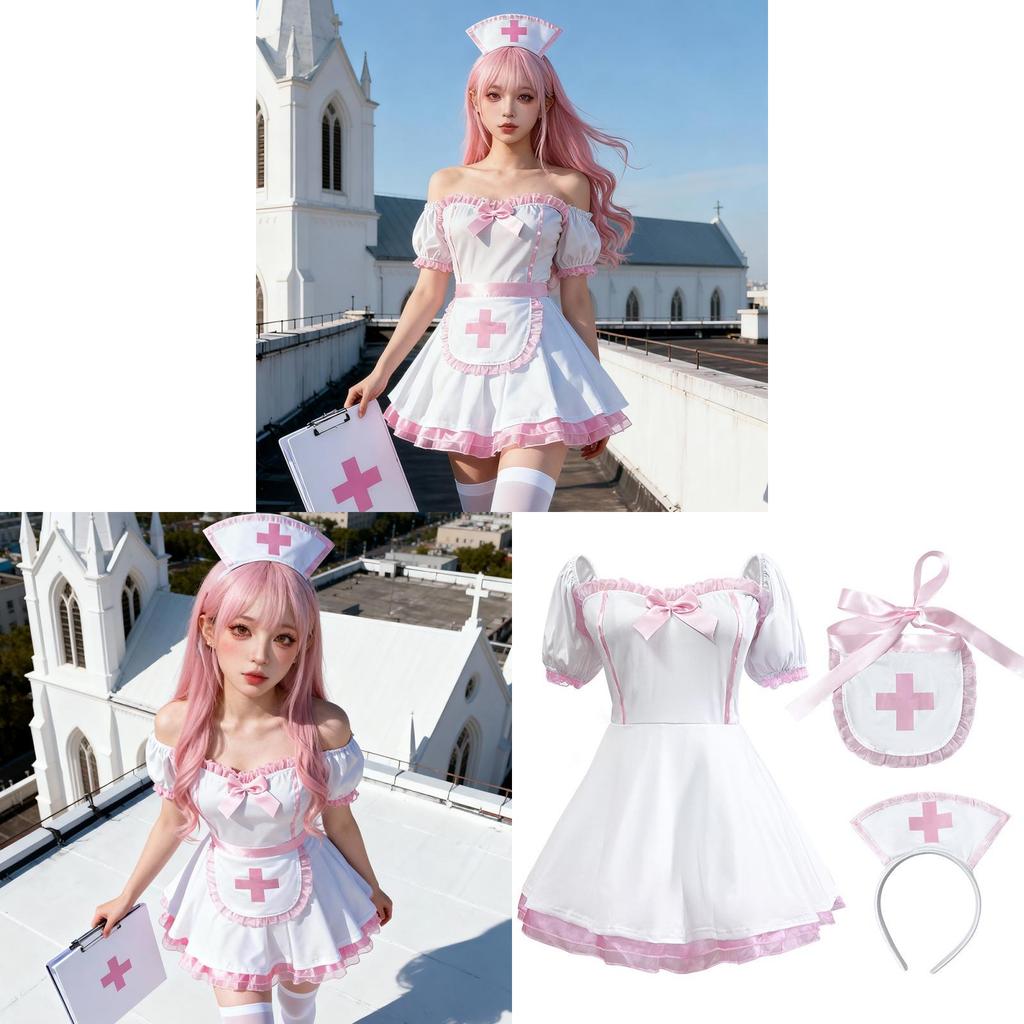 Kawaii Maid Outfit Set With Apron And Headpiece For Cosplay And Role Play
