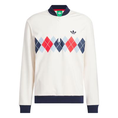 adidas Felpa Originali con Stampa Argyle Moda Semplice Tendenza Pullover Sportivo Mezza Zip Collo Alto Felpa Uomo Rosa Bianco JH3871