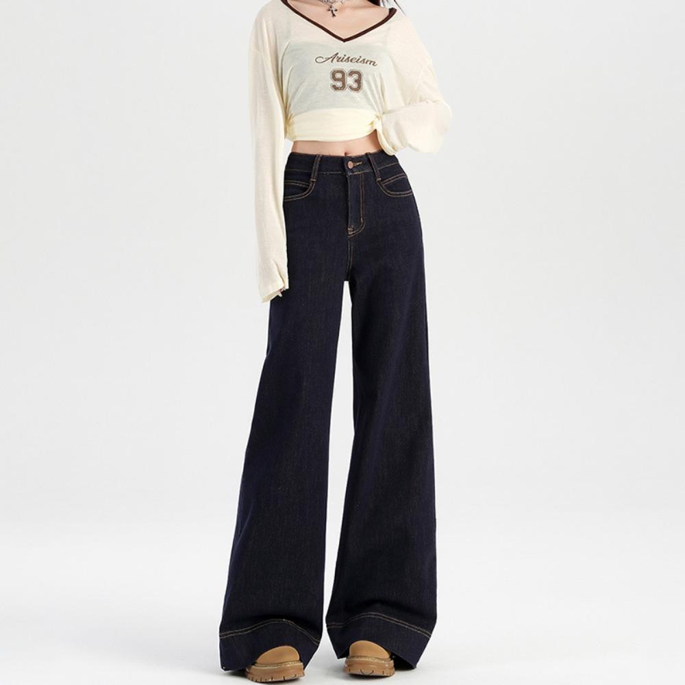 High Street Personality Korean Version Straight Jeans Women's Spring and Autumn New High Waist Skinny Wide Leg Mopping Jeans Tide