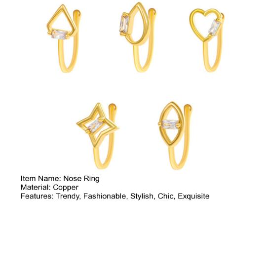 5 Pcs Nose Ring Hoops for Women Geometry Heart Rhinestone U Shaped