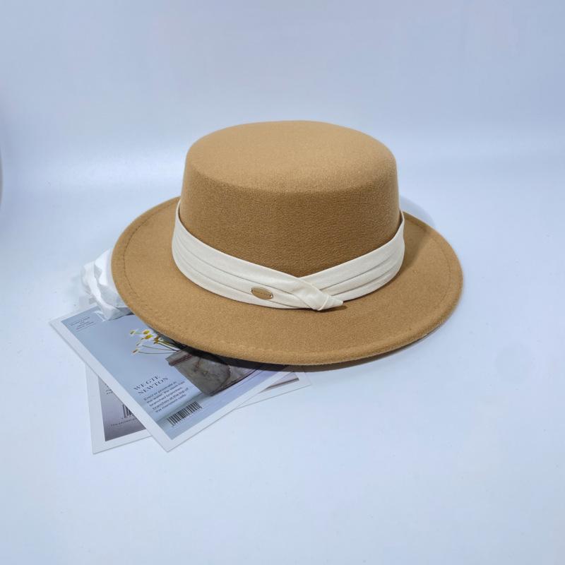 New Top Hat French Retro British Flat-top Woolen Hat Women's Autumn and Winter Fashion Versatile Temperament Felt Hat Men