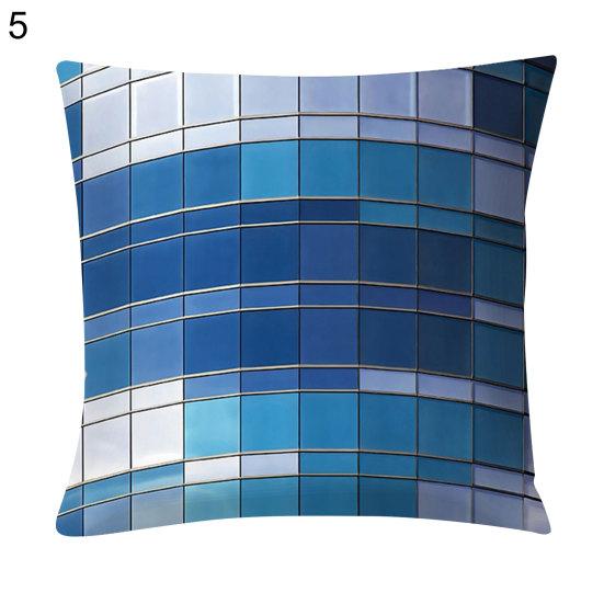 Blue Geometric Printed Throw Square Pillow Cover Sofa Chair Cushion Pillowcase