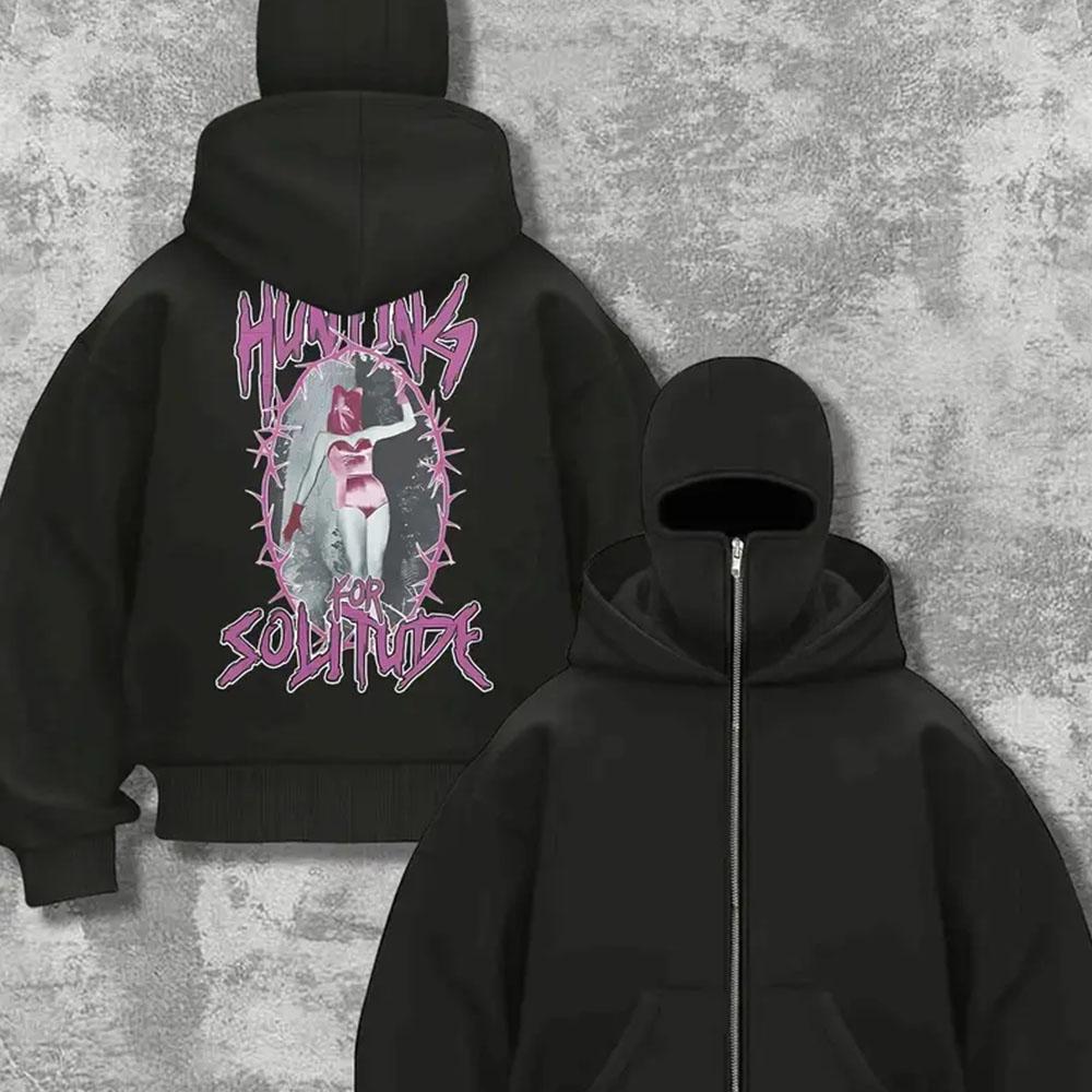 Men's Cool Skull Pattern Hoodie Fashionable Casual Retro Street Style Cool Double Hat Zipper Jacket Horror Style Top