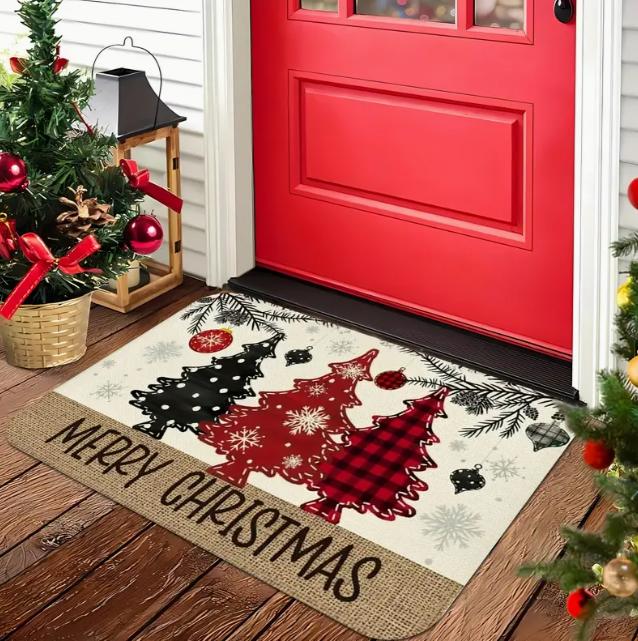 Red Bird Christmas Man Welcome Door Mat Front Door Mat Outdoor Entrance Mat with Christmas Door Mat Home Decor Check-in Gift