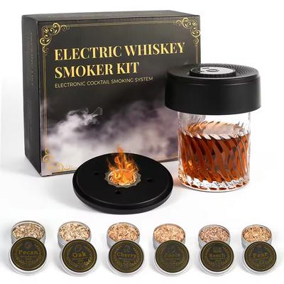 Infuzor de Fum pentru Cocktailuri Whiskey Kit Electric de Fum pentru Șampanie Cu 6 Bucăți de Lemn Kit Reîncărcabil de Fum pentru Cocktailuri Cadou Personalizat