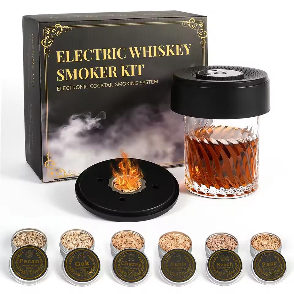 Whiskey Cocktail Smoke Infuser Electric Champagne Smoke Kit With 6 Wood Chips Rechargeable Cocktail Smoker Kit Customized Gift