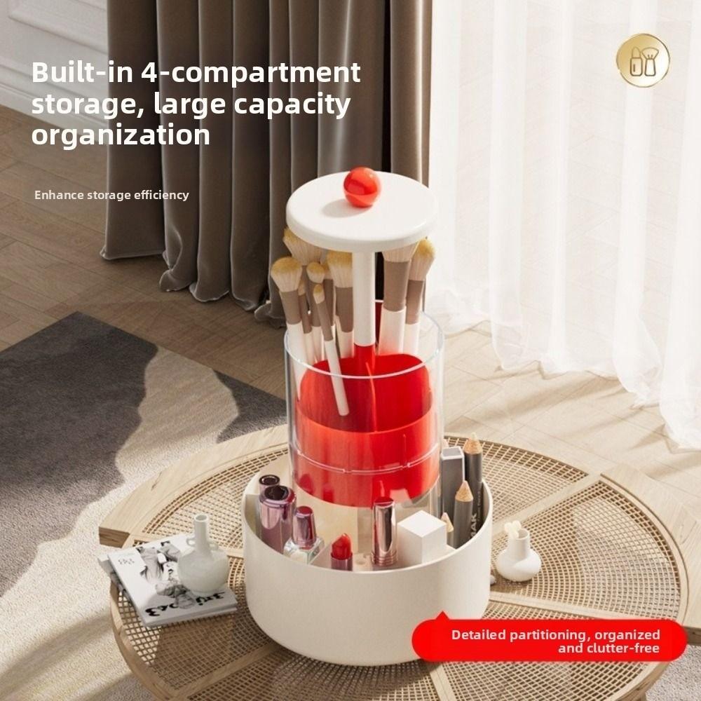 4 Slots Lifting Makeup Brush Holder Press Type Cosmetic Storage Box  Desktop Makeup Tool