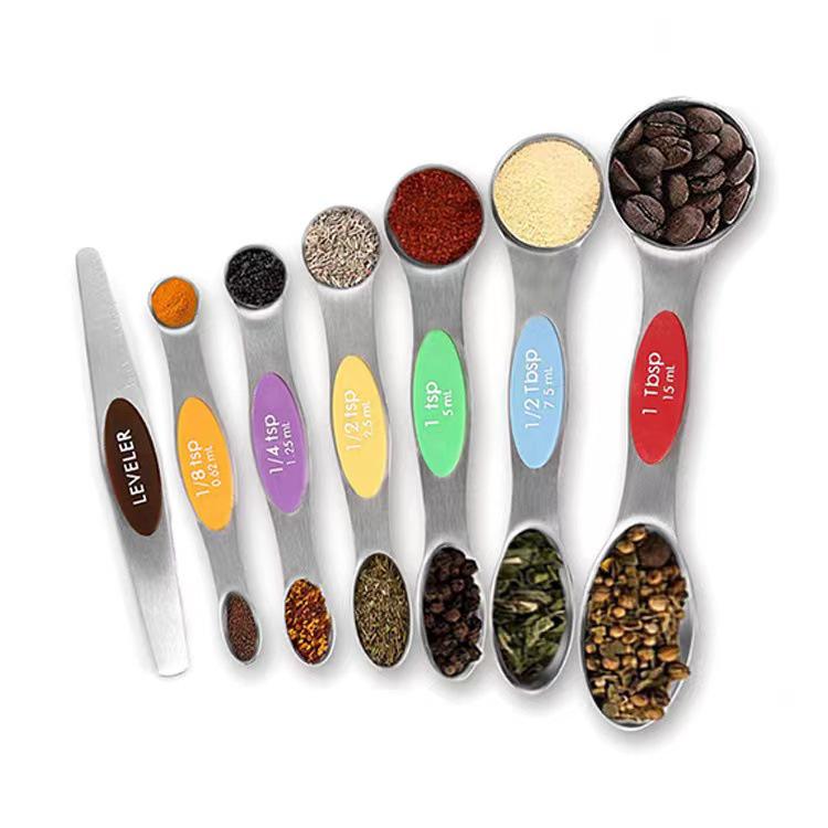 Magnetic Stackable 430 Stainless Steel Double-Ended Measuring Spoon Set with Scale