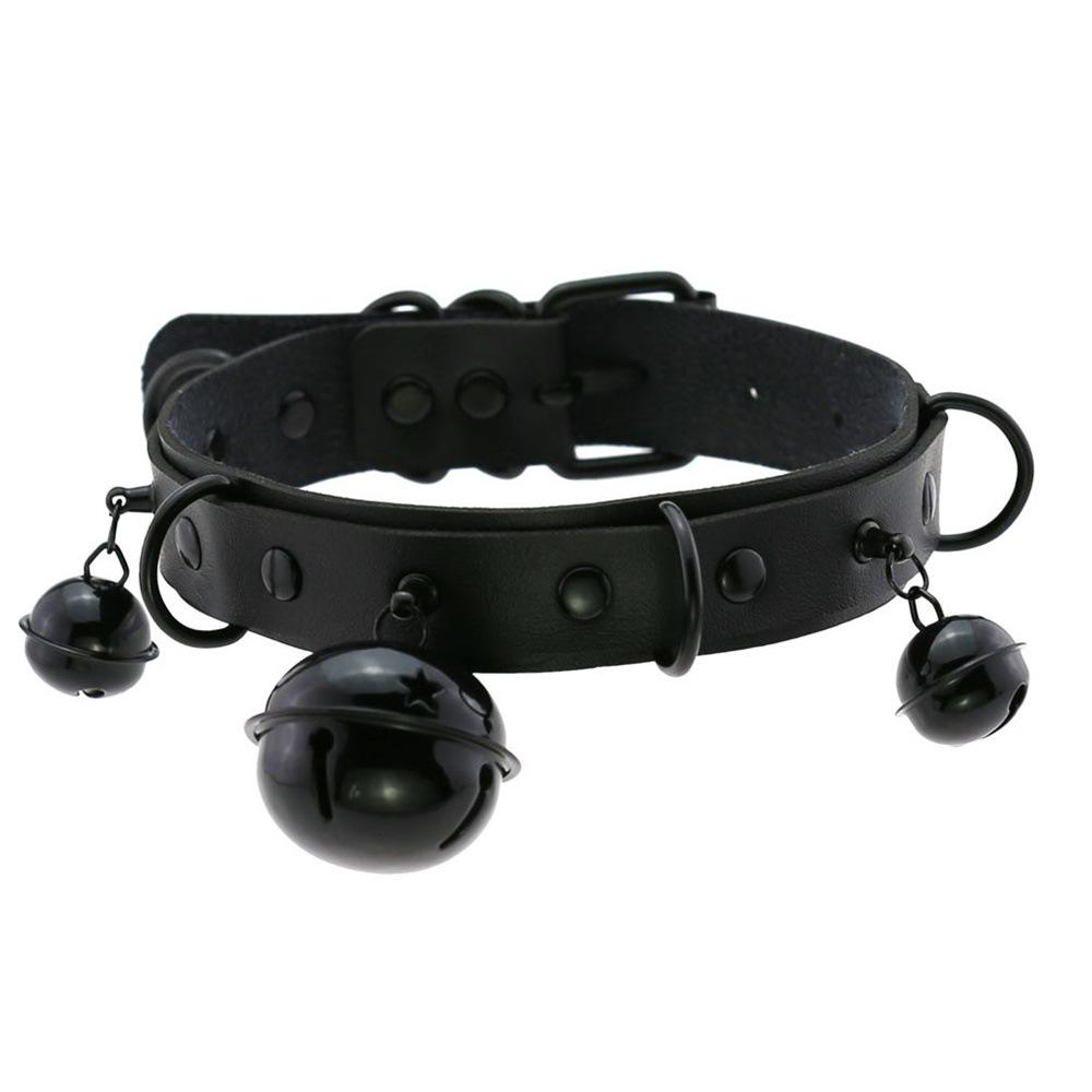 DIEZI Harajuku Punk PU Leather Choker Clavicle Chain Necklace For Women Gothic Black Bell Pendant Torques Necklace Men Jewelry