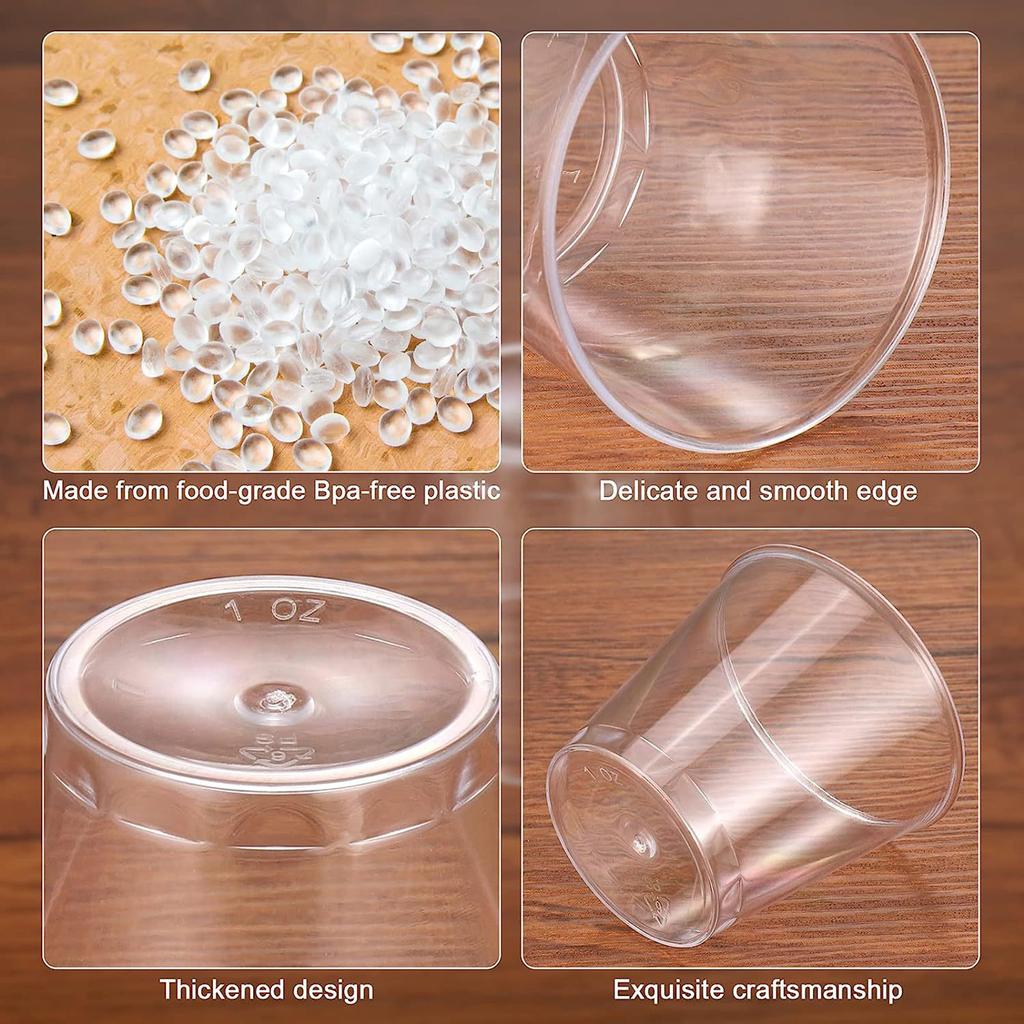 Set of 100 Stackable Plastic Shot Glasses 30ml Reusable Cups for Banquets 30ml Disposables Shot Glasses for Dessert