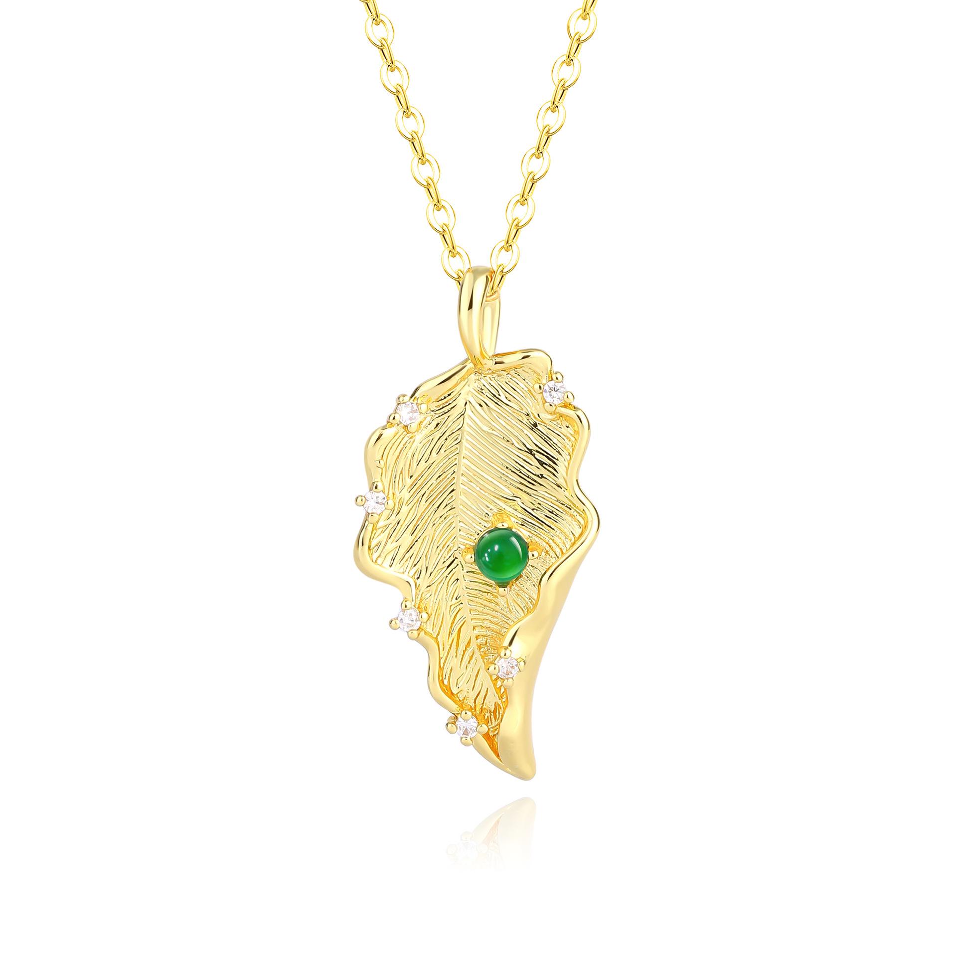 

Vietnamese Jade Wire-Drawn Leaf Necklace: Elegant Sand Gold Design with Strong Color Retention, High-End Clavicle Chain for Women