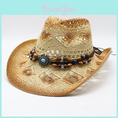 Vintage Ethnic Style Straw Hat With Wide Brim For Summer Beach And Sun Protection
