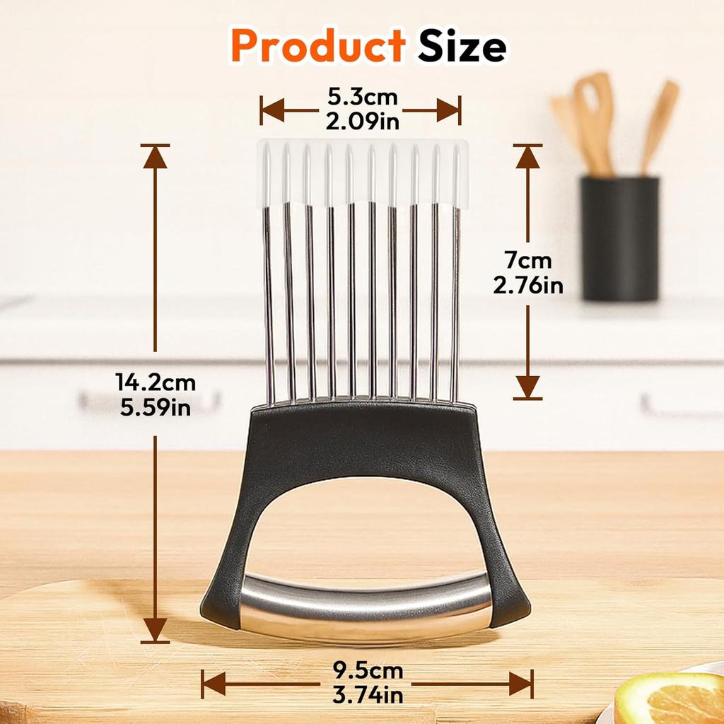 Onion Slicer, Stainless Steel Onion Holder for Slicing with Protective Case, Onion Cutter Tool for Meat Lemon Potato