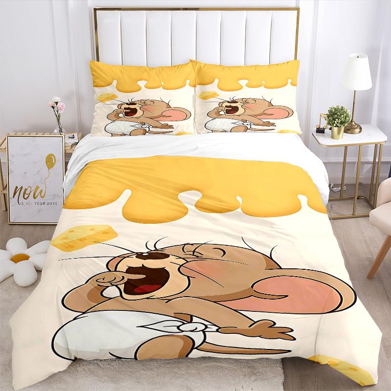 Mouse Cheese Adventure Print 3Pcs Bedding Setduvet Cover With 2 Bedropillowcase Home Birthday Gift