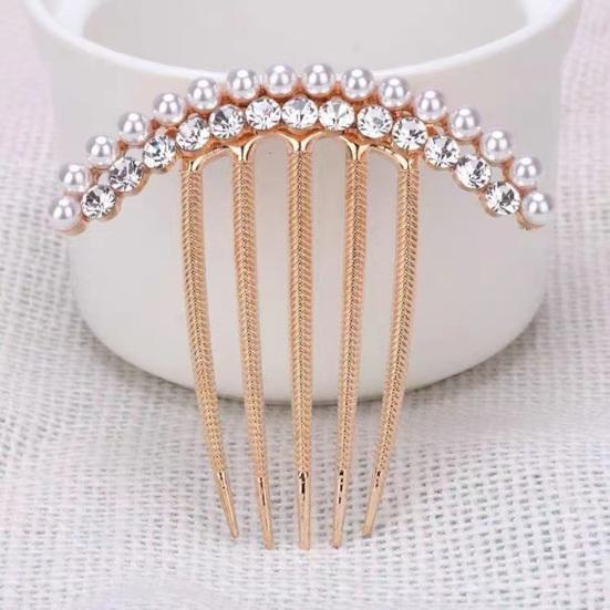 Elegant Faux Pearls Rhinestone Hair Comb Simple Women Bride Golden Simple Decor Hair Stick Wedding Birthday Hair Accessories