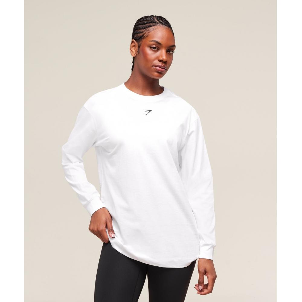 Gymshark Trace Graphic Long Sleeve Top White B4b3t Wb57