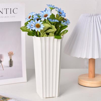 Home Black White Flower Vase Plastic Vertical Stripes Design Nordic Decorative Vase Desktop Decor Ornament Living Room