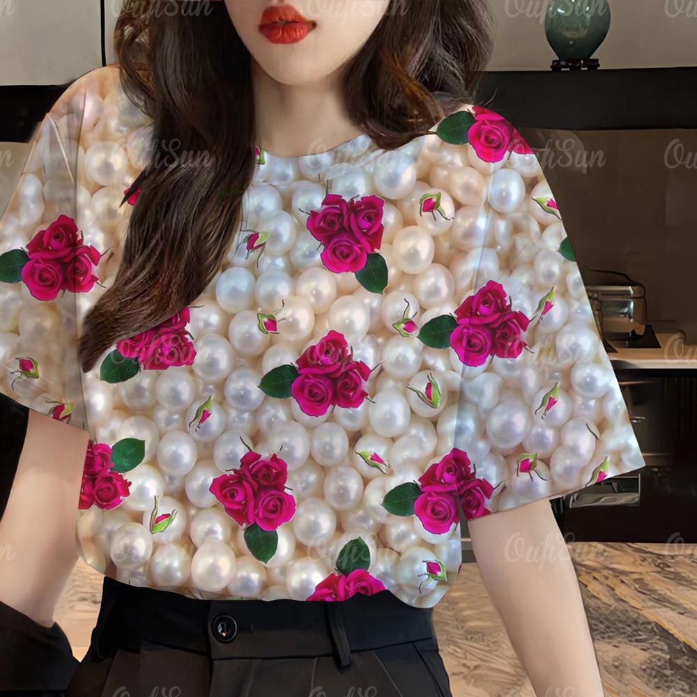 3D printed women's T-shirt, Korean style short sleeved shirt, fashionable, casual and versatile