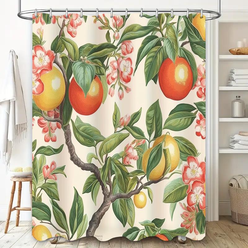 Bunter Frühlingsfrucht Duschvorhang Badezimmer Deko für Badezimmer mit Blumen Rosa, Grün Gelbes Design Wasserabweisendes Gewebe Größe