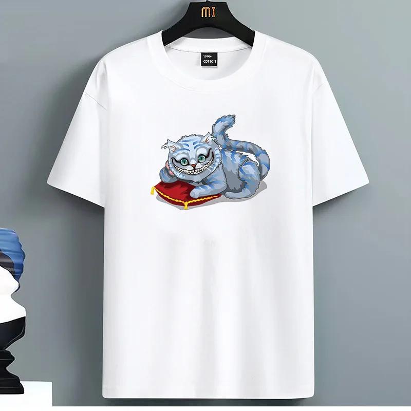 Cat Graphic Tee Unisex Women Round Neck Short Sleeve Cotton Casual TShirt S