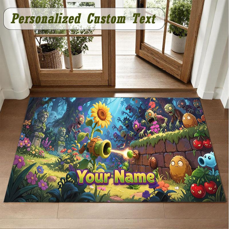 Crystal Velvet Square Rug Custom NamePlants vs. Zombie Pattern Non Slip Home Floor Decor Rug