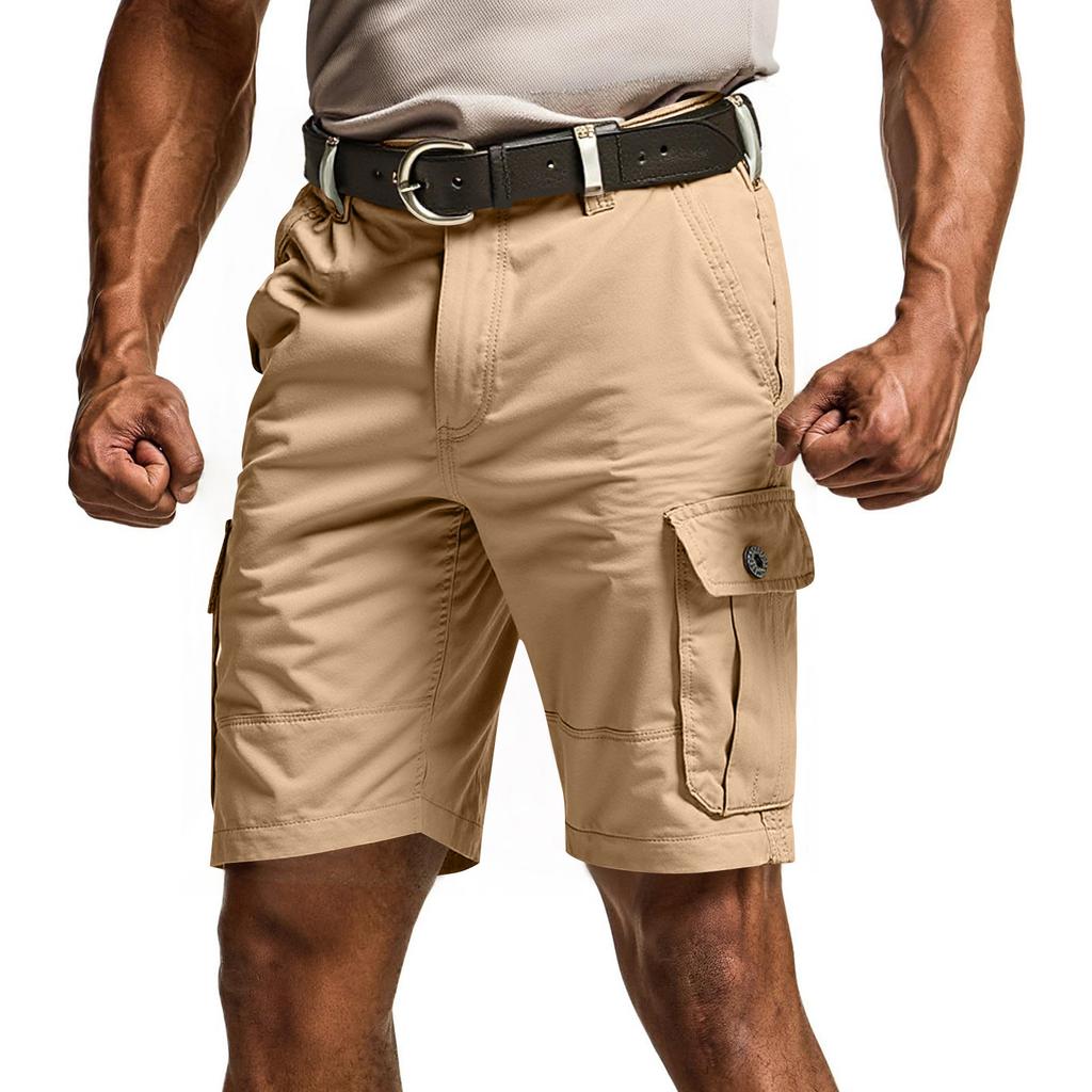 Men's Solid Color Work Pants, Cotton Five Quarter Pants, Retro Washed Multi Pocket Straight Leg Work Pants