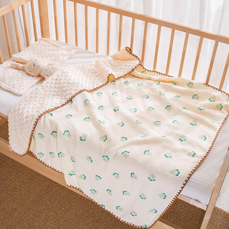 Four Seasons Crepe Fabric Dotted Sensory Baby Blanket Soothing Kindergarten Quilt Midi Dinosaur 1m*1m