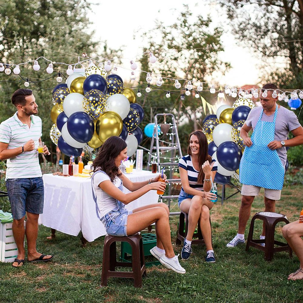 60 st mörkblå och vita ballonger festdekoration ballong konfettiballong bandset lämpligt för födelsedagar, temafester,