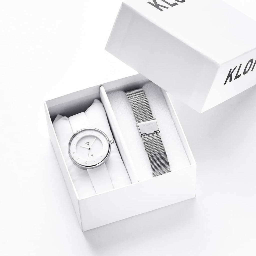 Watch Replacement Strap Set 2way White Silver Popular Brand Stylish Leather 36mm KLON INFINITY STAIR Series Men's Women's -LATTER- [36/W-FACE]