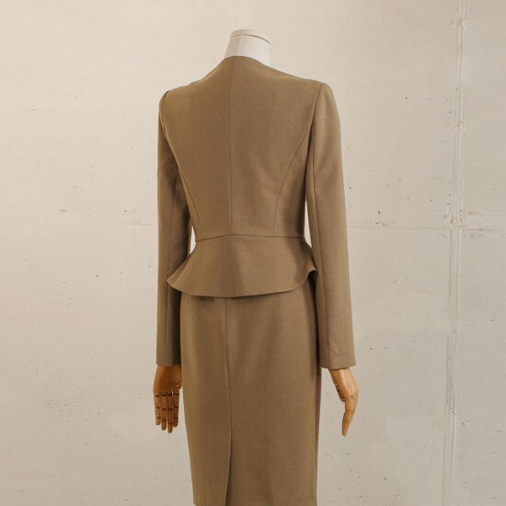 Win Women Luxury Gold Button Peplum Jacket + Skirt Set