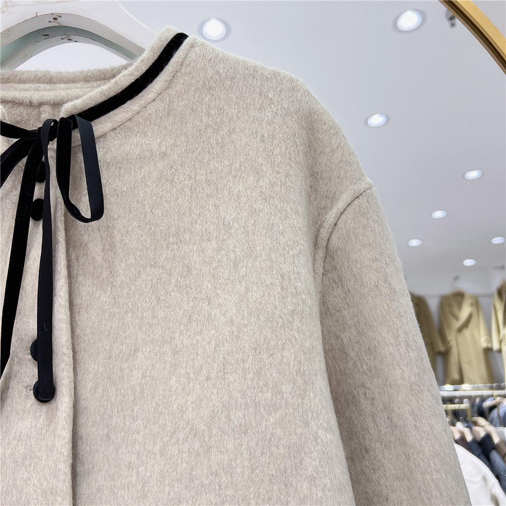 2024 Autumn/Winter French Chic Petite Double-Sided Cashmere Bow Coat