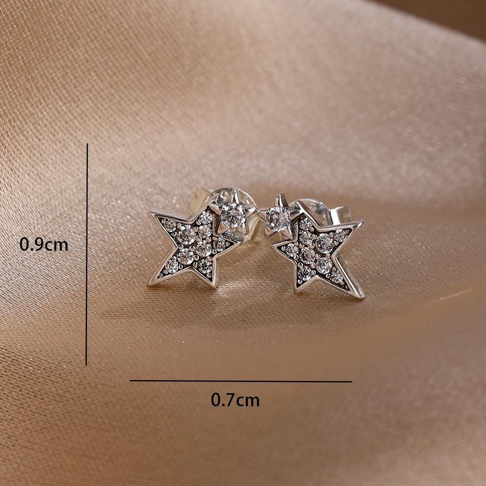 925 Silver Star Moon Earring Set, Sun Moon Star/Zircon Inlaid Design Vintage Trendy Stud Huggie Earrings for Women