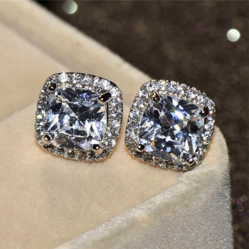 CC Stud Earrings For Women Fashion Jewelry Cubic Zircon 7*7mm Square Stone Bridal Wedding Engagement Brincos Accessories CCE643