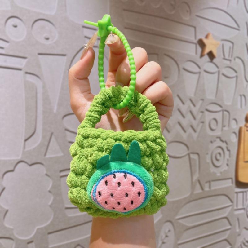 Cute Fruit Cartoon Knitted Children Coin Purse Earphone Case Braided Keychain Pendant