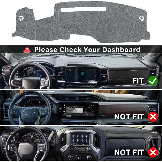 Dash Cover For -2025 2026 Chevy Chevrolet Silverado/GMC Sierra Accessories 1500 2500HD 3500HD Dashboard Cover With HUD Sunshield Non-Slip Center