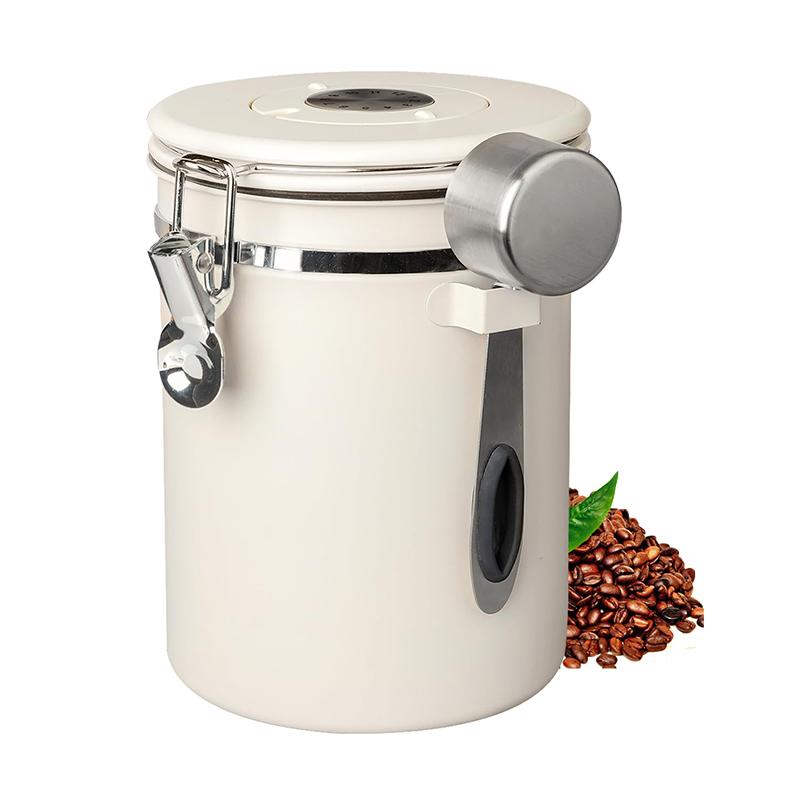 1.2 1.5 1.8L Coffee Bean Jar Airtight Canister Sealed Stainless Steel With Spoon One Way Valve Cannister Coffee Storage Kitchen