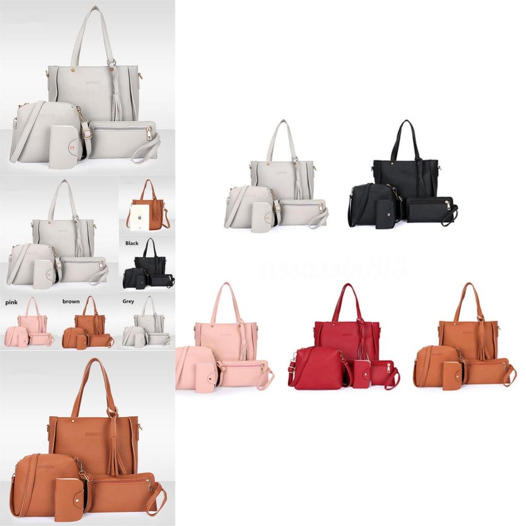 Elegant Women Leather Handbag Set With Shoulder Bags Tote Purse And Messenger Satchel