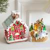 Christmas Gingerbread House Music Box Ornament with Glowing Lights, Snow, and Cartoon Decorations