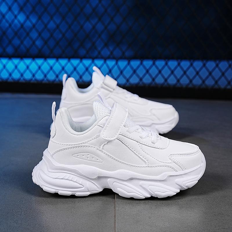 Kids' Spring Sports Shoes: Non-Slip Soft Sole Running Sneakers, White Leather, Casual Fashion for Boys & Girls