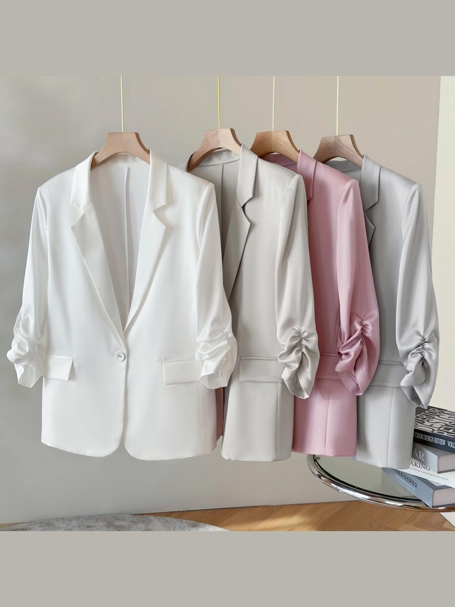 

Блейзер Endi из ацетатного сатина с рукавом семь восьмых - Весна/Лето 2025 Высококачественная Универсальная Однотонная Женская Куртка Medium серый