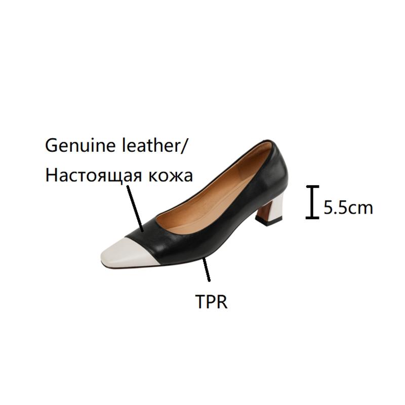Fashion NEW Spring/Autumn Women Shoes Square Toe Chunky Heel Women Pumps Genuine Leather Shoes for Women Elegent Mixed Colors Cute Shoes
