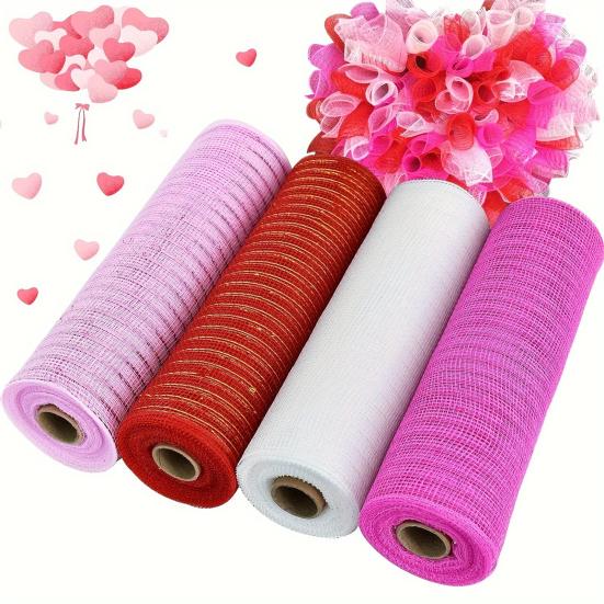 Christmas Poly Mesh Ribbon 10 Inch x 10 Yards Metallic Mesh Ribbon Foil Decorative Mesh Rolls for DIY Wreath Crafts Party Decoration